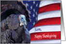 Happy Thanksgiving deployed Son patriotic flag and turkey card