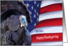 Happy Thanksgiving deployed Mother patriotic flag and turkey card