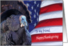 Happy Thanksgiving deployed Friend patriotic flag and turkey card