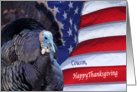 Happy Thanksgiving deployed Cousin patriotic flag and turkey card