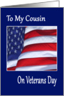 To My Cousin on Veterans Day waving flag card