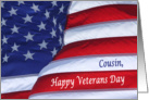 Happy Veterans Day Cousin waving flag card