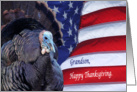 Happy Thanksgiving deployed Grandson patriotic flag and turkey card