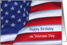 Happy Birthday on Veterans Day waving flag card