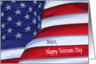 Happy Veterans Day Niece waving flag card