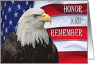Military Honor and Remember Bald Eagle and flying American Flag card