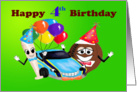 Happy 4th Birthday boy cartoon baseball bat car football with balloons card