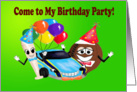 Come to my birthday Party invitation cartoon baseball bat car football card