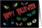 Happy Halloween spooky eyes red bloody font general card