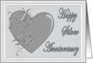 Happy Silver Anniversary silver embossed-like heart card