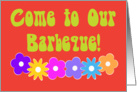 Come to Our Barbeque sixties 60s style flowers bright colors card