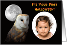 Baby’s First Halloween full moon and barn owl customizable card