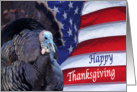 Happy Thanksgiving patriotic turkey waving American flag card