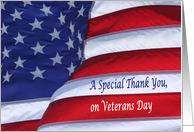 Special Thank you on Veterans Day waving flag card