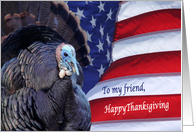 Happy Thanksgiving deployed Friend patriotic flag and turkey card