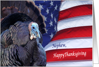 Happy Thanksgiving deployed Nephew patriotic flag and turkey card