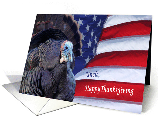 Happy Thanksgiving deployed Uncle patriotic flag and turkey card