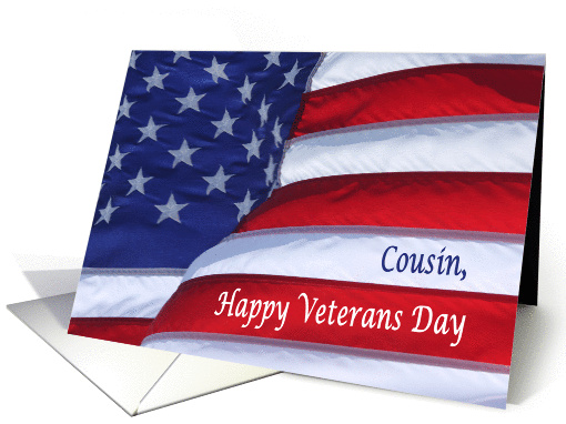 Happy Veterans Day Cousin waving flag card (1123858)