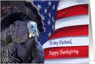 Happy Thanksgiving deployed Husband patriotic flag and turkey card