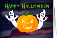 Happy Halloween military ghosts and pumpkin card