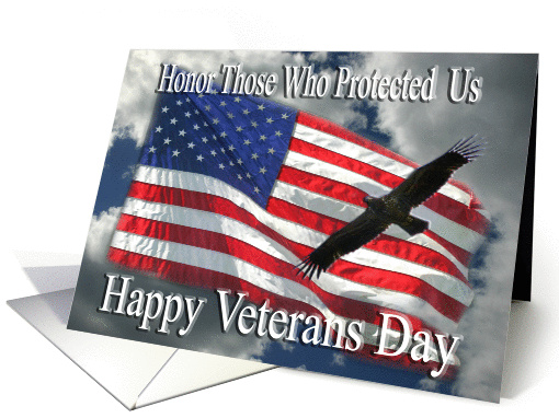 Happy Veterans Day flag and flying eagle card (459346)