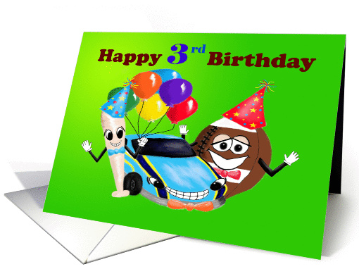 Happy 3rd Birthday boy cartoon baseball bat car football... (462649)