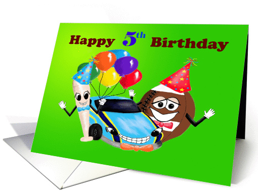 Happy 5th Birthday boy cartoon baseball bat car footbal... (462654)