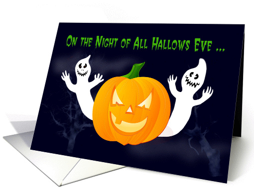 Happy Halloween two spooky ghosts and pumpkin card (474153)