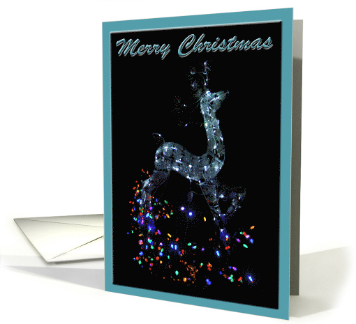 Merry Christmas lighted deer ornament at night card (701850)