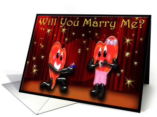 Valentine's Day Marry Me Heats on stage with engagement ring card