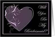 Will you be my bridesmaid black with pink heart card