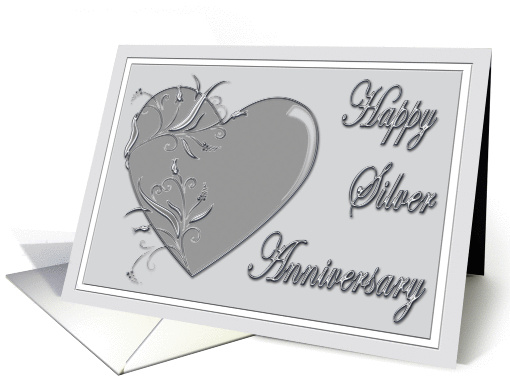 Happy Silver Anniversary silver embossed-like heart card (785835)