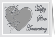 Happy Silver Anniversary silver embossed-like heart card