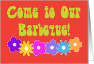 Come to Our Barbeque sixties 60s style flowers bright colors card