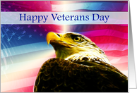 Happy Veterans Day flag and bald eagle card