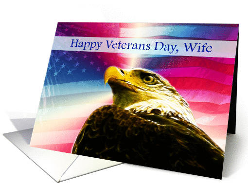 Happy Veterans Day Wife flag Bald Eagle card (949731)