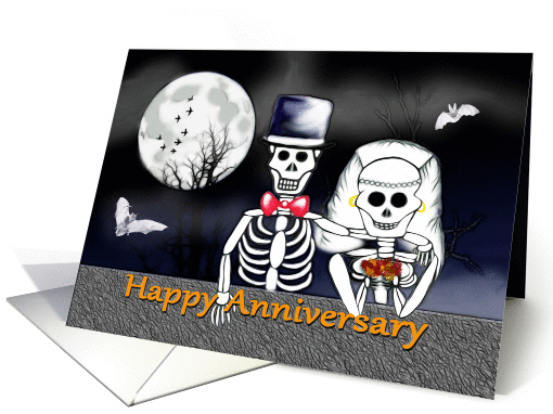 Happy Anniversary on Halloween skeleton bride and groom card (964565)
