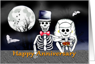 Happy Anniversary on Halloween skeleton bride and groom card