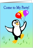 Come to My Party birthday invitation dancing penguin card