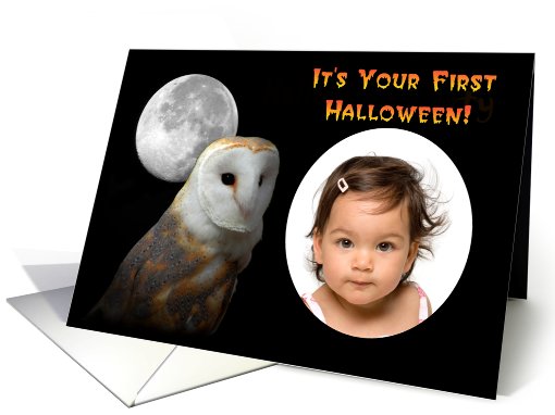 Baby's First Halloween full moon and barn owl customizable card