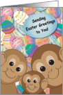 Easter Greetings, monkey theme, decorated eggs card