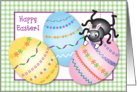 Happy Easter, spider theme, decorated eggs card