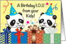 Birthday I. O. U. from Kids, pandas, presents card