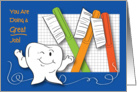 Encouragement for dentist, toothbrushes, tooth card