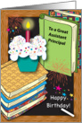Birthday for Assistant Principal, cupcake, books card