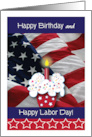 Happy Birthday on Labor Day USA flag Cupcake card