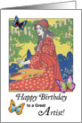 Happy Birthday to Artist, vintage print card