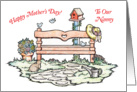 Mother’s Day to Nanny, garden bench, bird house card