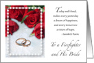 Congratulations, wedding, Firefighter, roses, rings card
