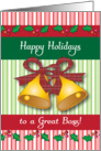 Happy Holidays to Boss, golden bells, holly card